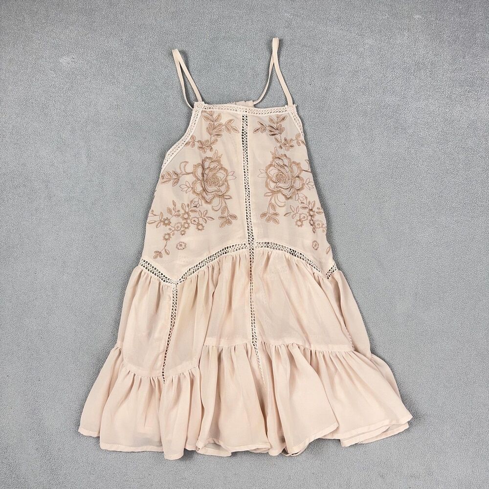 Altar'd State Halter Tank Top Womens Small Pink Embroidered Boho Ruffle Cami